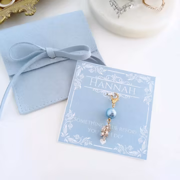 Something Blue Pearl Charm for Bride, Cubic Zirconia Leaves Personalized Bouquet Charm, Bridal Shower Gift