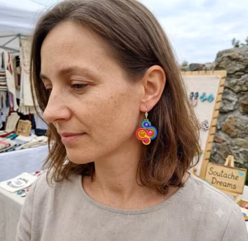 Rainbow Soutache Dangle Earrings: Handmade Beaded Jewelry