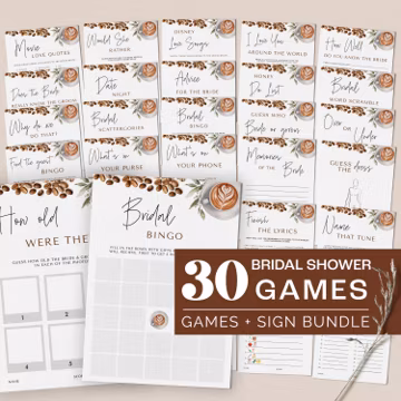 Coffee Bridal Shower Games Bundle - Love is Brewing Bridal Shower Games - Editable Digital Download 5010BDS