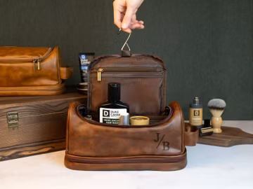 Personalized Travel Bag For Men, Dopp Kits Personalized, Faux Leather Hanging Toiletry Bag, Custom Gift For Men, Groomsmen Dopp Kit For Him