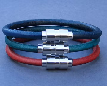 Mens Leather Bracelet: Stainless Steel Magnetic Clasp
