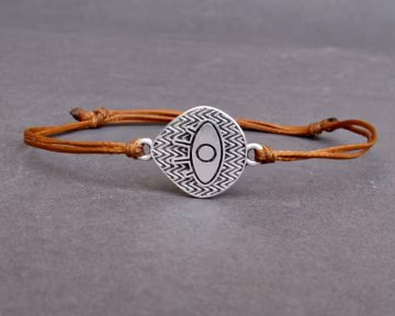 Silver Boho Eye Cord Bracelet - Adjustable Mens Jewelry