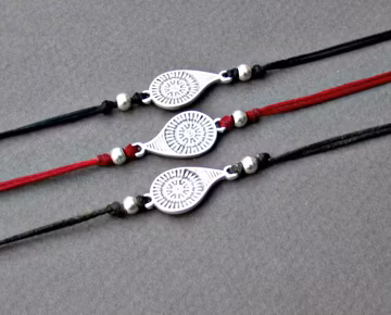 Boho Cord Bracelet Anklet: Antique Silver Charm, Adjustable