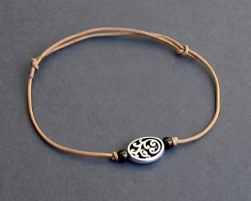 Mens Leather Bracelet: Silver Tribal Charm, Adjustable