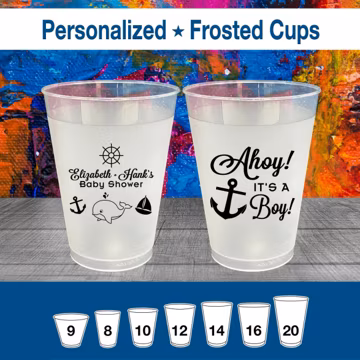 Ahoy It’s a Boy, Baby Shower Frosted Cups, Nautical Baby Shower, Anchor Baby Shower, Baby Shower Shatterproof Cups | 90093