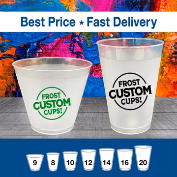 Personalized Cups, Custom Printed Frosted Cups, Shatterproof, Frost Flex, Personalized Plastic Party Cups, Promotional, Wedding Cups Bulk