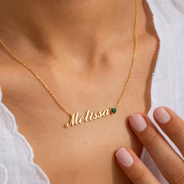 Sterling Silver Personalized Name Necklace with Heart Birthstone