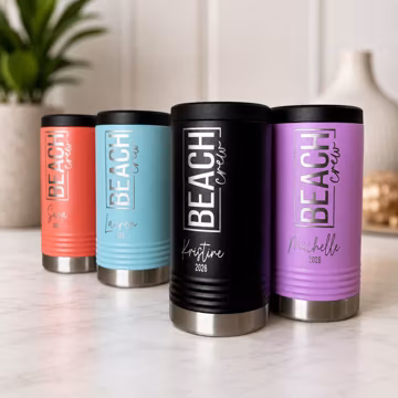 Personalized Girls Trip Vacation Skinny Can Cooler, Girls Weekend Gifts, Girls Trip Tumbler, Family Beach Trip Seltzer Beverage Holder