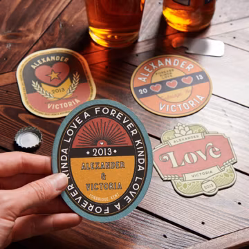 Set Of Four Personalised Couples Retro Style Beer Mats