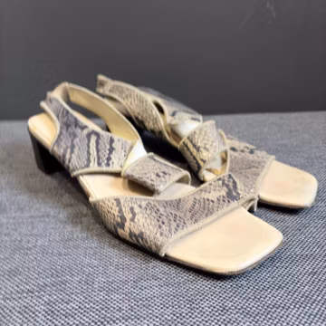 Vintage K+S Leather Sandals Brown Snake Embossed Square Toe Heels 90s EU 38.5 US 7.5 UK 5.5
