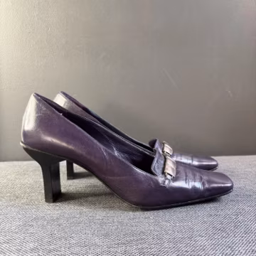 Vintage Mezzaluna Leather Pumps Dark Lilac Purple Shoes Bow Detail Italian EU 40 US 10 UK 7