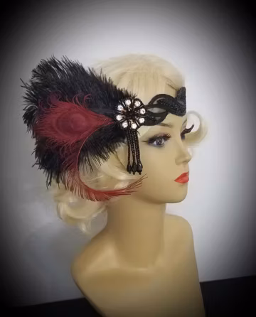 BURGUNDY PEACOCK Feather Flapper Headpiece, Downton Abbey, Roaring 20's Feather Flapper Headband, Gatsby - Style - "Ashley Burgundy"