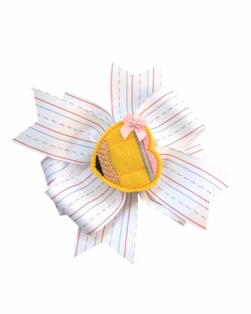 Extra Large 5” back to school pencil theme hair bows hairbow clips - checkered - red