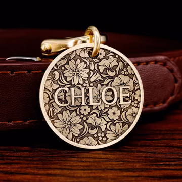 Custom Brass Pet Tag, Personalized Dog Tag, Cat ID Tag, Brass Dog Tag, Flower Dog Collar Tag, Engraved Unique Dog Tag, Cat Name Tag