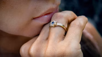 14K Gold Lotus Flower Ring, Blooming Gemstone Engagement Band