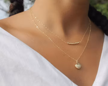 14K Gold Filled Seashell Necklace: Beach Jewelry Gift • B289