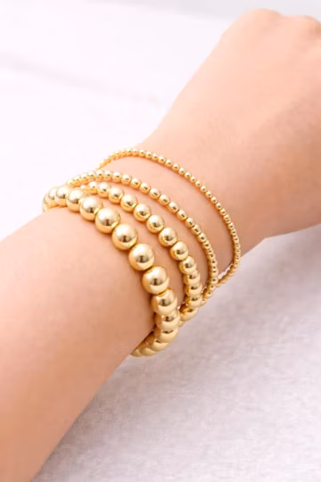 Minimalist Gold Bead Bracelet, Stackable Ball Bracelet, Dainty Stretch Bracelet, 18K Gold Filled Beaded Jewelry, Gift 3mm 4mm 6mm 8mm BR009