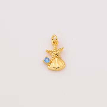 Gold Filled Starfish Shell Charm with Blue CZ, Ocean Nautical Pendant for DIY Necklace Bracelet Jewelry Making, Beach Gift for Her, CP2275