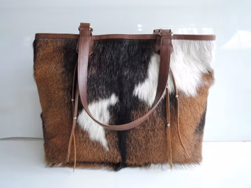 Handmade Leather Cowhide Hair Tote Bag, Large Capacity Shoulder Bag