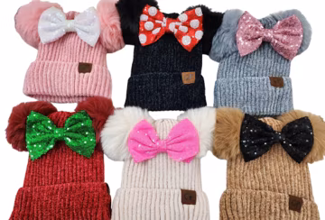 Red pink black Minnie Mouse Ears Beanie, Winter BEANIE, Pom Pom hat ,Holiday Gifts for Friends Teen Gift Ideas Winter Christmas Gift for Her
