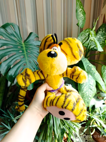 Big vintage Diddl German Comic Yellow Striped Mouse Tiger Thomas Goletz Plush Bendable Limbs. With TAG.