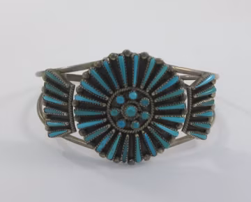 Sterling Silver Petit Point Floral Cuff Open Sides Bracelet