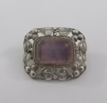 Small Art Nouveau Sterling Silver Amethyst Floral Brooch