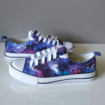 Hand-Painted Purple Galaxy Sneakers: Celestial Canvas Shoes