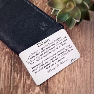 Engraved Stainless Steel Wallet Card Insert: Sentimental Gift for Son