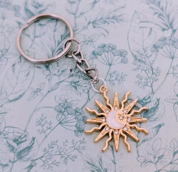 Celestial sun keyrings, sun keychain, celestial charms, celestial gifts, astrology gifts, astrology keyrings, space gifts, space themed