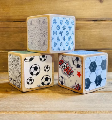 Soccer Wooden Baby Blocks - Sports Theme Nursery - Baby Shower Gift - Baby Shower Decor - 2 Inch Blocks - Baby Boy Bedroom Decoration