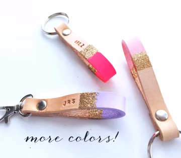 Personalized Leather Keychain: Custom Color Gold-Dipped Key Fob