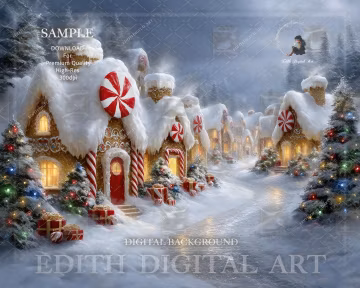 Printable Christmas Village, Digital Photo Studio Background, Candyland Street Road , Holidays Backdrop Banner, Xmas Photography Composite