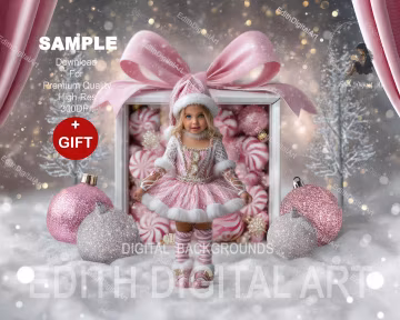 Digital Christmas Backdrop Photography Composites. Peppermint Candy White Gift Box Photo Prop Background, Downloadable