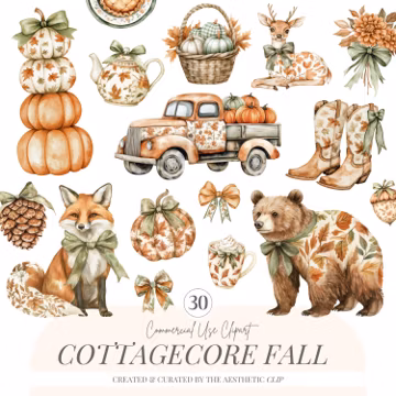 Fall Toile Clipart | Autumn Chinoiserie PNG | Thanksgiving Clipart | Cozy Fall | Cottagecore | Grandmillenial Fall | Scrapbooking | 30 PNG