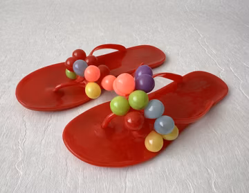 Vintage Red Jelly Sandals with Colorful Beads Y2K Beach Flip Flops Size 31 EU