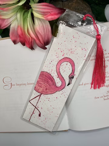 Handpainted Watercolor Flamingo Bookmark
