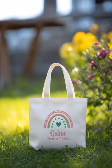 Personalized Girl Scout Canvas Tote Bag: Rainbow Bridging Gift, Matching Scout Troop bags, Cute Custom Rainbow bags for Girl Scout gift