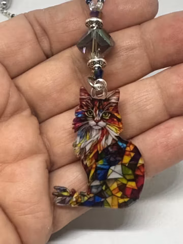 CAT (Rainbow Colors) Car Charm, Car Accessories Rear View Mirror Decoration, Pretty Car Decor, New Car Gift, Car Accessory