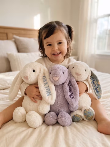 Custom Embroidered Bunny Rabbit with Name | Personalized Stuffed Animal | Easter Bunny Gift | Baby Shower Gift Newborn Keepsake Plush