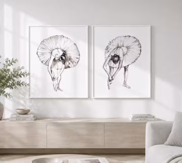 Ballet Dancer Print Set of 2, Black and White Ballerina Wall Art