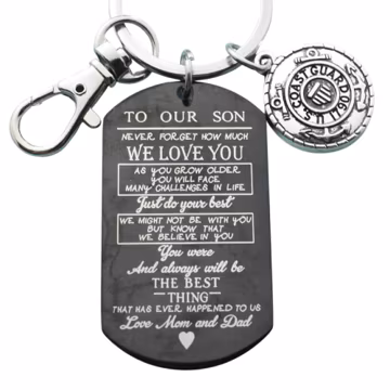 Son Graduation Keychain: Stainless Steel Dog Tag, Coast Guard Gift