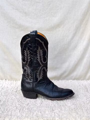 Tony Lama Black Leather Cowboy Boots Textured Lowers Western Embroidered Boots Men’s Size 9 D