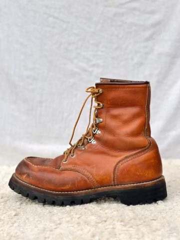 Vintage Red Wing Irish Setter 855 Logger Boots Womens 9.5-10 Mens 8D Wide Brown Leather Vibram Sole USA Made