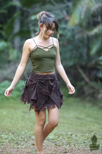 Boho Pixie Mini Skirt, Lace Elven Hippie Outfit, Fairy Steampunk Festival Clothing