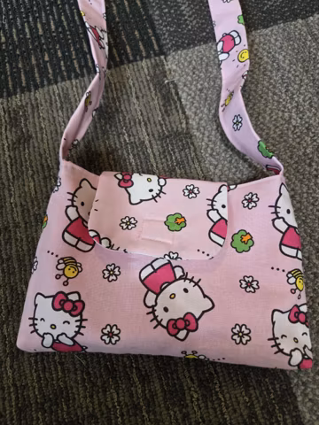 Kitty Cotton Purse: Soft Fabric Flap Bag (9x6)