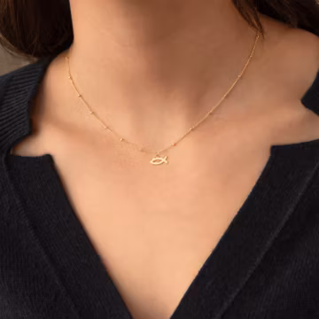 Jesus Fish Faith Charm Necklace: Sterling Silver, Gold Filled, 14K Solid Gold Dainty Religious Jewelry Gift