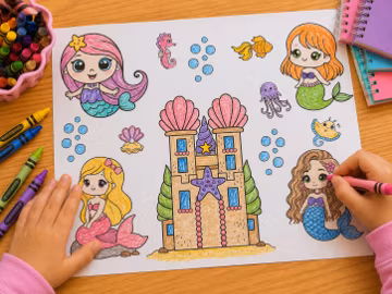 Mermaid Under The Sea Coloring Page Digital Download Preschool Printable Activity