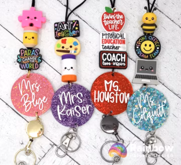 Personalized Teacher Lanyard, 3 Focal Acrylic Lanyard, Engraved Teacher Lanyard, Badge Holder, Breakaway Lanyard, Teacher Gift