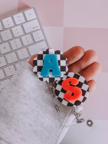 Personalized Checkered Badge Reel: Custom Acrylic ID Badge